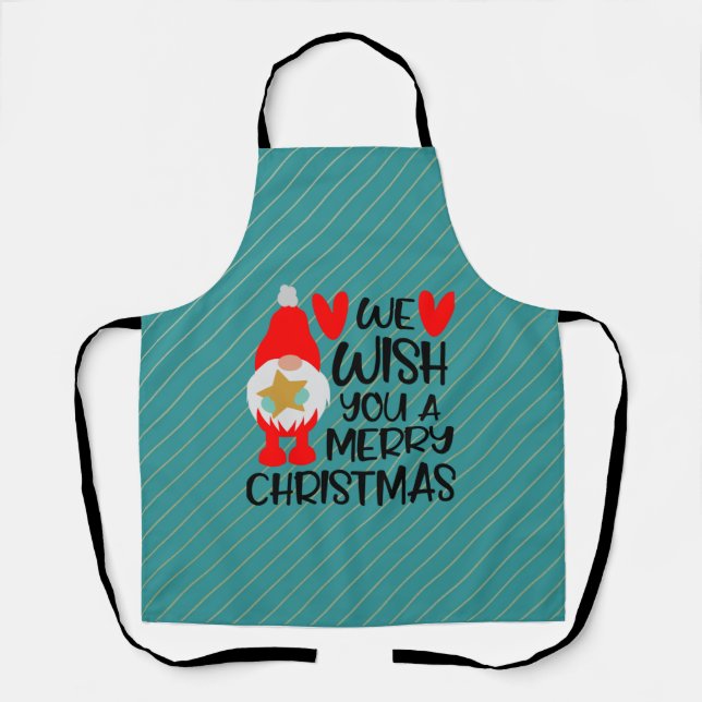 Whimsical Gnome - Merry Christmas Hearts Apron (Front)