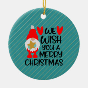 Whimsical Gnome - Merry Christmas Hearts Ceramic Tree Decoration