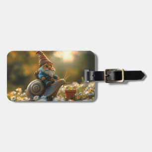Whimsical Gnome on Snail Ride Magical Garden Scene Luggage Tag