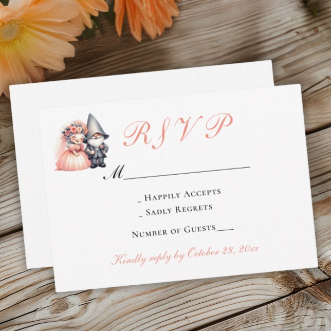 Whimsical Gnome  Orange Woodland Wedding RSVP Card (Creator Uploaded)