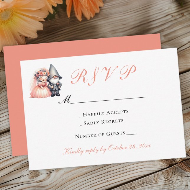 Whimsical Gnome  Orange Woodland Wedding RSVP Card (Creator Uploaded)