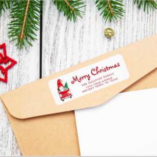 Whimsical Gnome Red Truck Return Address Label