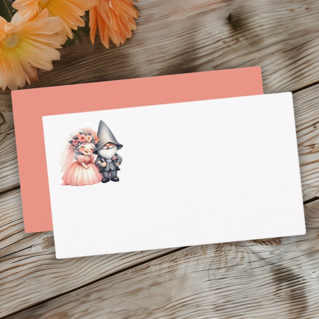 Whimsical Gnome Rustic Orange Garden Wedding Place Card (Creator Uploaded)
