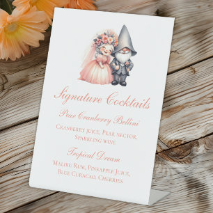Whimsical Gnome Rustic Wedding Signature Cocktails Pedestal Sign