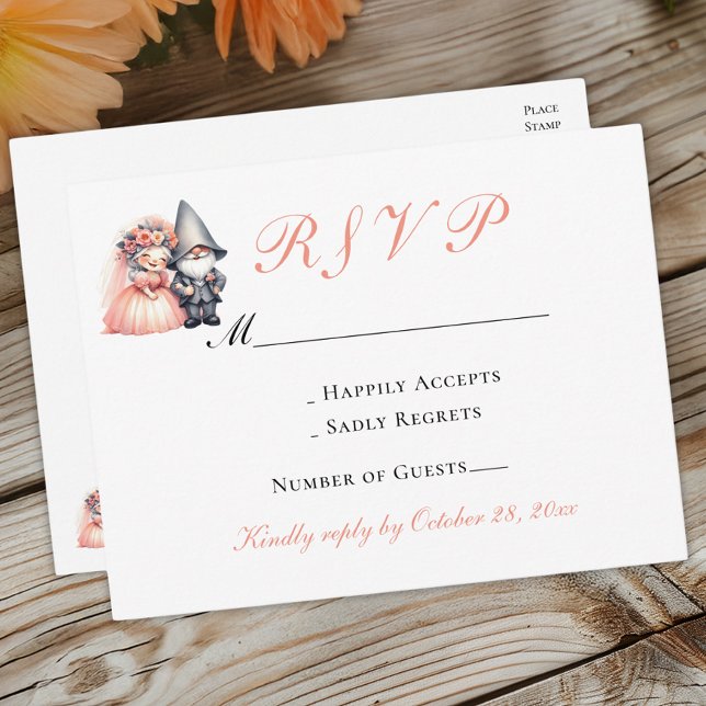 Whimsical Gnome Wedding RSVP | Orange Woodland Invitation Postcard (Creator Uploaded)