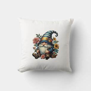 Whimsical Gnome with Flowers Cushion