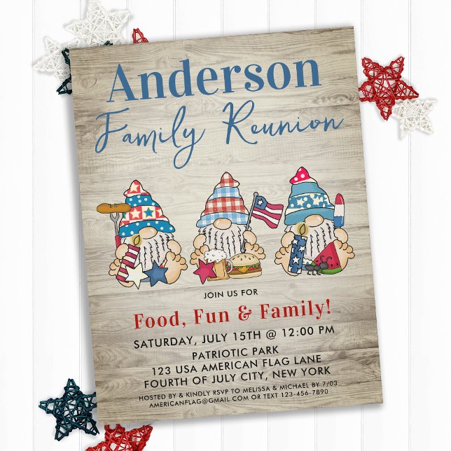 Whimsical Gnomes BBQ Farmhouse Family Reunion Invitation Postcard (Creator Uploaded)