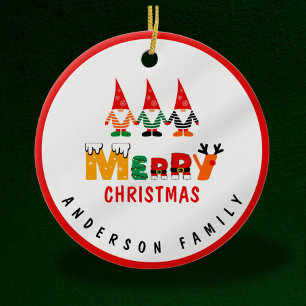 Whimsical Gnomes Playful Fonts Merry Christmas Ceramic Tree Decoration