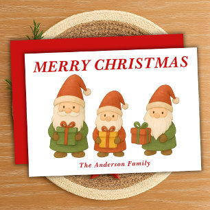 Whimsical Gnomes with Christmas Gifts Holiday Card