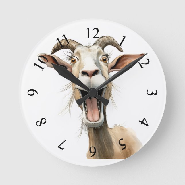Whimsical goat round clock (Front)
