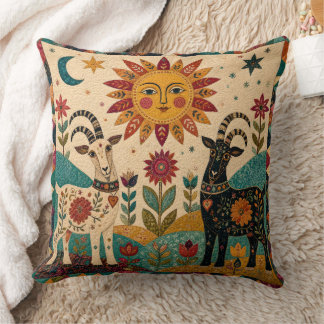 Whimsical Goats Folk Art Cushion