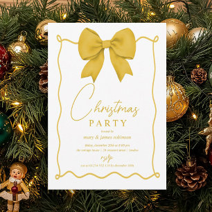 Whimsical Gold Bow Christmas Holiday Party  Invitation