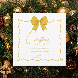 Whimsical Gold Bow Christmas Holiday Party  Invitation
