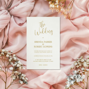 Whimsical Gold Calligraphy On White Wedding Invite