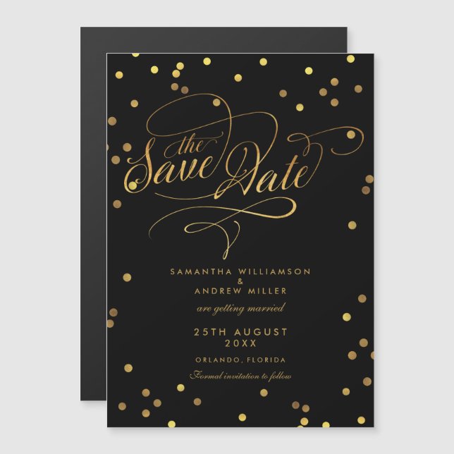 Whimsical Gold Confetti Wedding Save The Date Magnetic Invitation (Front/Back)