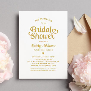 Whimsical Gold Heart Script Bridal Shower Invitation