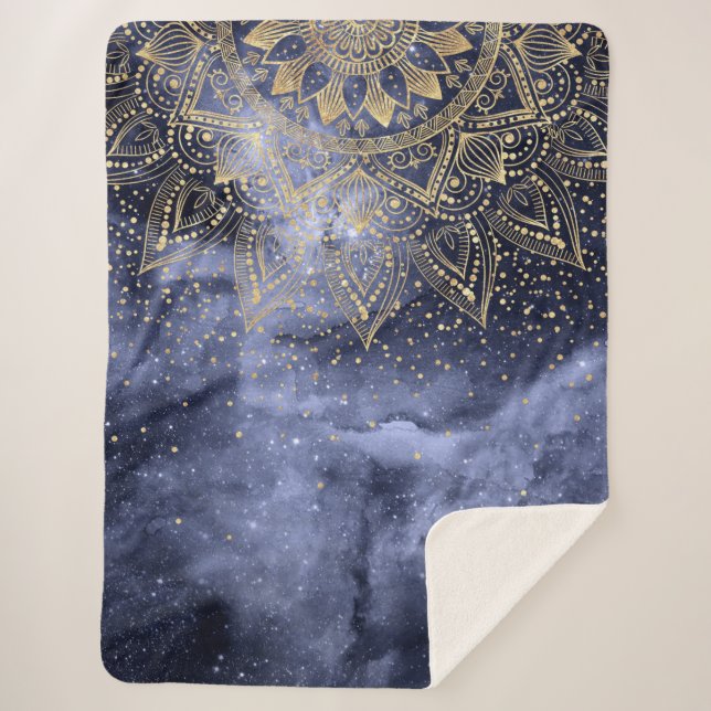 whimsical gold mandala confetti design sherpa blanket (Front)