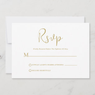 Whimsical Gold Script On White RSVP Card
