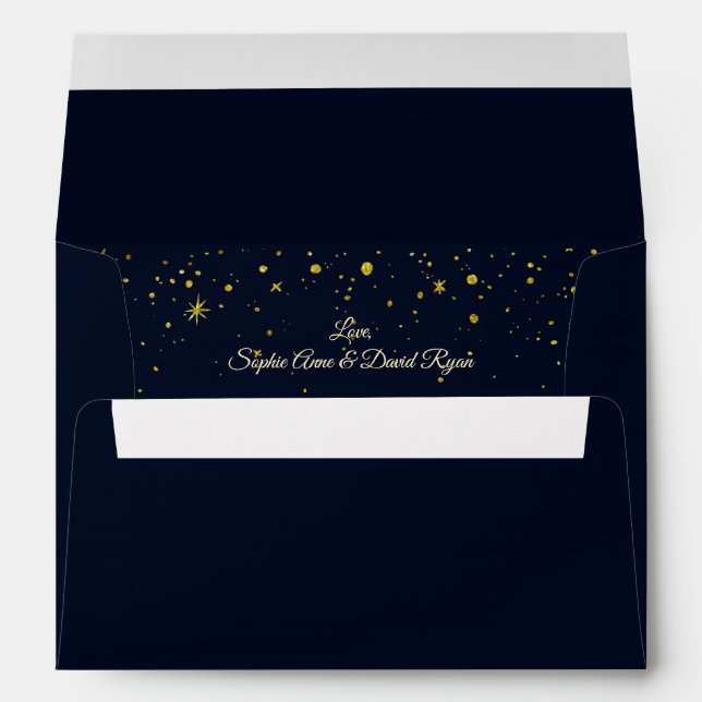 Whimsical Gold Starry Night Wedding Envelope (Back (Bottom))