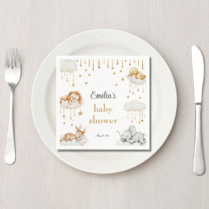 Whimsical Gold Starry Sky Sleeping Animals Napkin