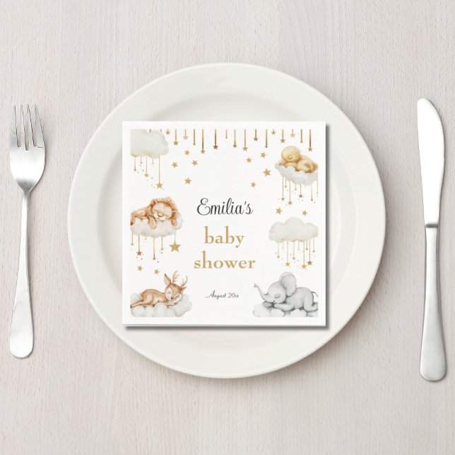 Whimsical Gold Starry Sky Sleeping Animals Napkin (Creator Uploaded)