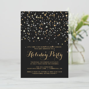 Whimsical Gold Stars Confetti Holiday Party Invitation