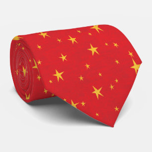 Whimsical Gold Stars on Red Pattern Holiday Tie