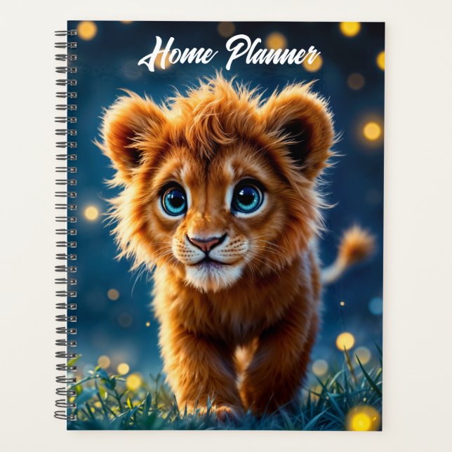 Whimsical golden lion cub in dreamlike scene planner (Front)