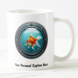 Whimsical Goldfish Inside a Porthole Coffee Mug