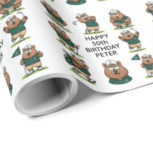 whimsical golfer wombats wrapping paper