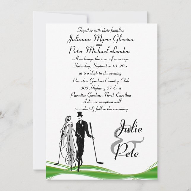 Whimsical Golfing Couple Wedding Invitations (Front)