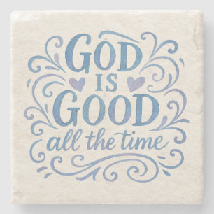Whimsical Good is Good Typography Stone Coaster
