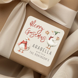 Whimsical Goose Christmas Holiday Gift Square Sticker