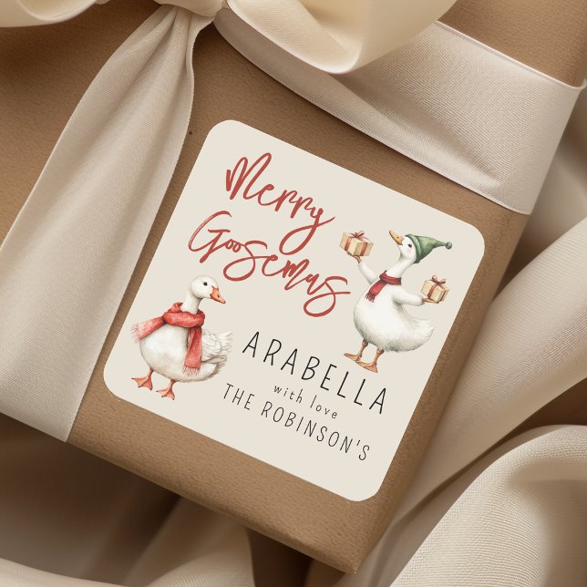 Whimsical Goose Christmas Holiday Gift Square Sticker (Creator Uploaded)