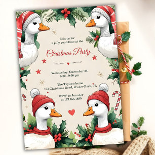 Whimsical Goose Cosy Winter Christmas Party Invitation