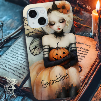Whimsical Goth Fairy & Pumpkin Custom Halloween iPhone 15 Case