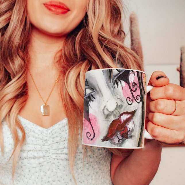 Whimsical Goth Girl Mime Clown Positivity Love Fun Coffee Mug (Whimsical hand painted original art goth inspired mime girl by Malissa Melrose)