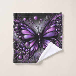 Whimsical Gothic Butterfly Purple Black Colorful Wash Cloth
