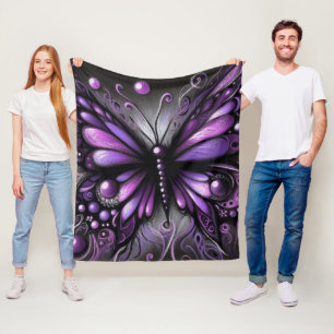 Whimsical Gothic Butterfly Purple Black Colourful Fleece Blanket