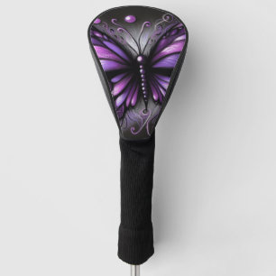 Whimsical Gothic Butterfly Purple Black Colourful Golf Head Cover