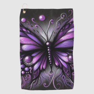 Whimsical Gothic Butterfly Purple Black Colourful Golf Towel