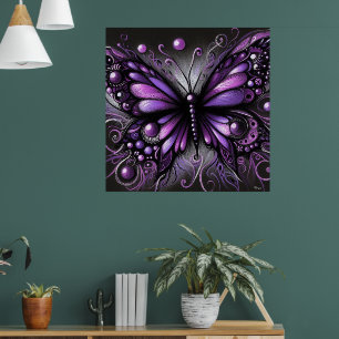 Whimsical Gothic Butterfly Purple Black Colourful Poster