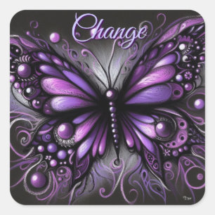 Whimsical Gothic Butterfly Purple Black Colourful Square Sticker