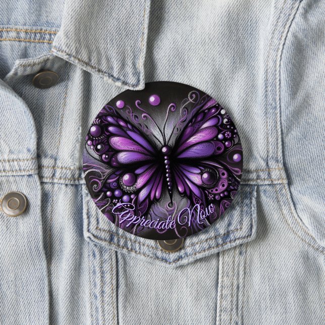 Whimsical Gothic Butterfly Purple Personalised 10 Cm Round Badge (In Situ)