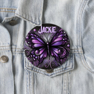 Whimsical Gothic Butterfly Purple Personalised 10 Cm Round Badge