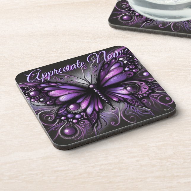 Whimsical Gothic Butterfly Purple Personalised Coaster (Left Side)
