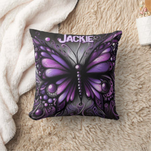 Whimsical Gothic Butterfly Purple Personalised Cushion