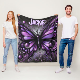 Whimsical Gothic Butterfly Purple Personalised Fleece Blanket