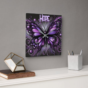 Whimsical Gothic Butterfly Purple Personalised Square Wall Clock