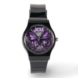 Whimsical Gothic Butterfly Purple Personalised Watch